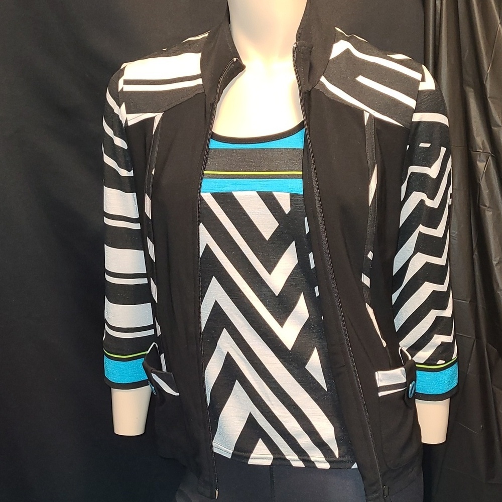 Joseph Ribkoff 2 Peice Black and White Geometric Tank Top And Jacket